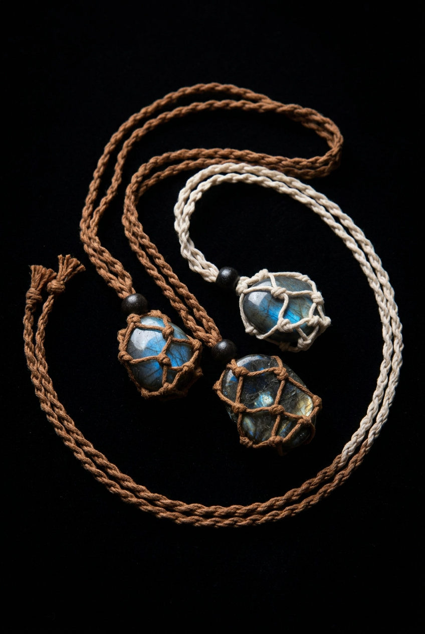 Labradorite Macrame  Rope Necklace