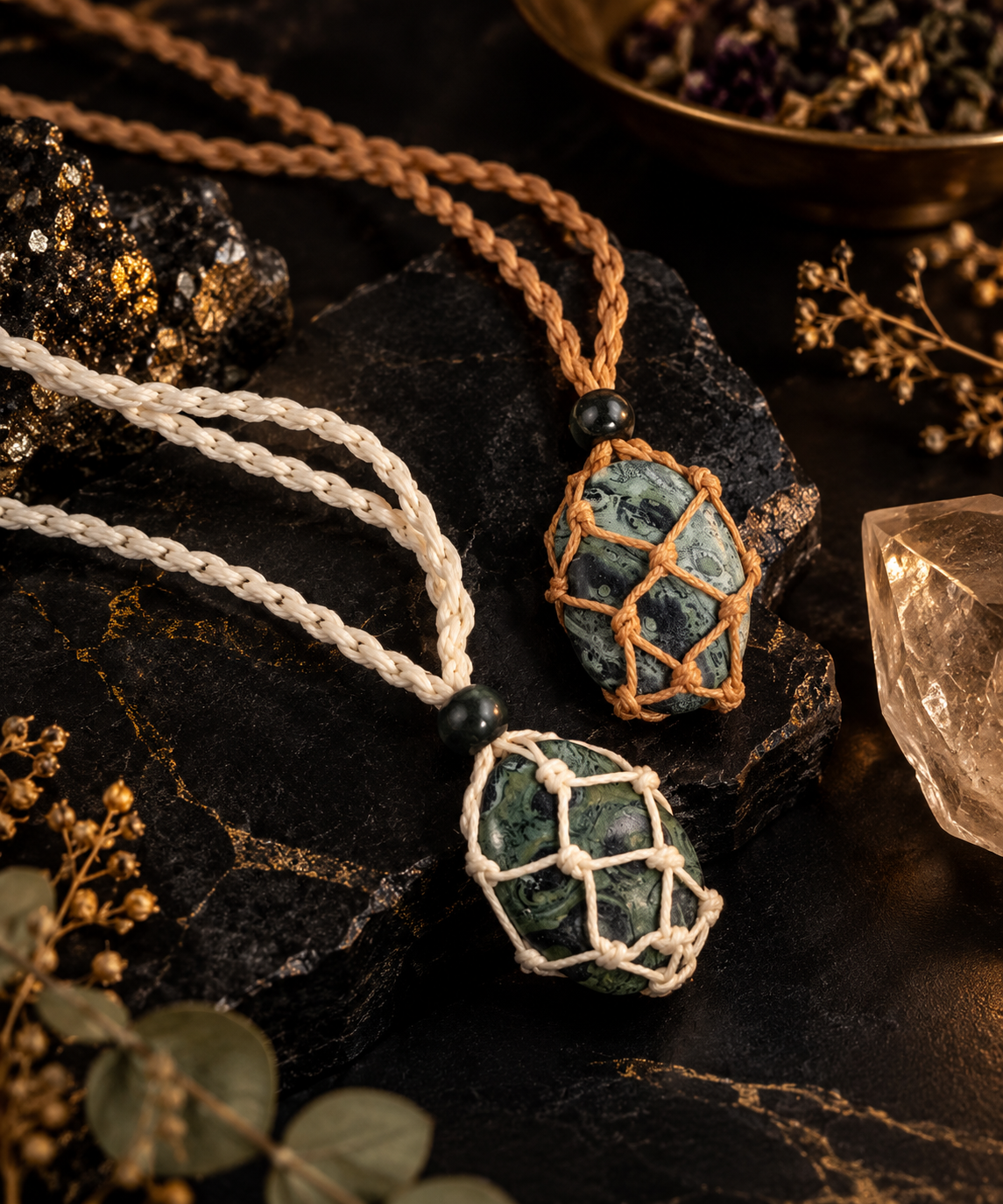 Kambaba Jasper Macrame Rope Necklace