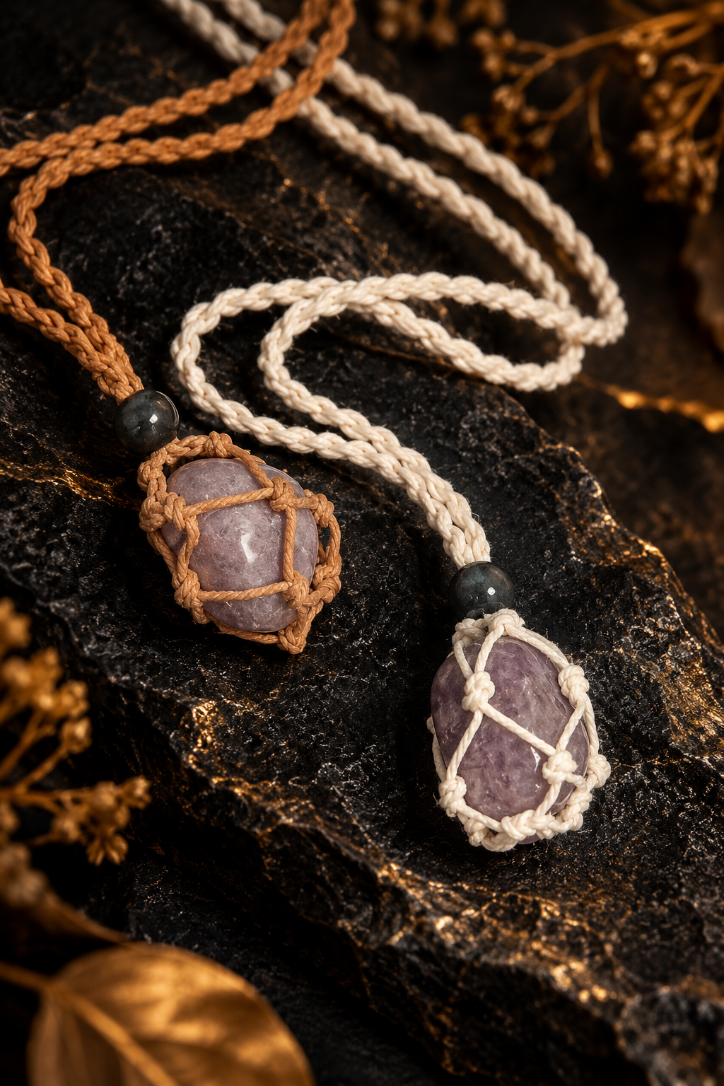Rhodonite Macrame Rope Necklace