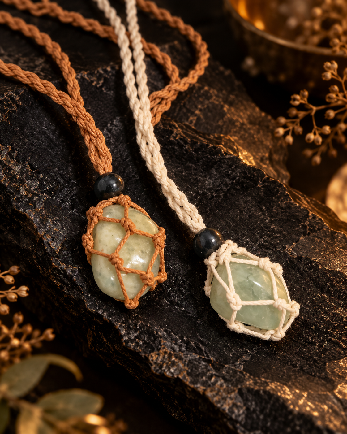 Aquamarine Macrame Rope Necklace